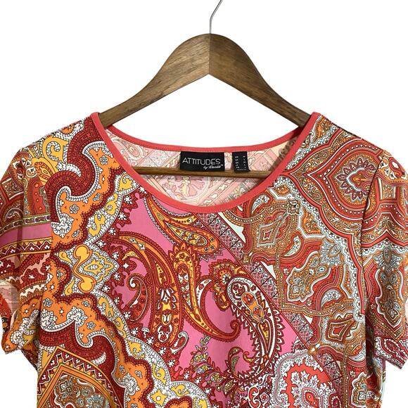 Attitudes by Renee Dress Womens M Red Orange Pink Short Midi Stretchy Slit - Picture 9 of 9